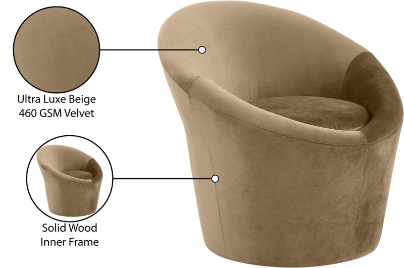 Tristan Velvet Upholstered Accent Chair in Beige - 33015Beige