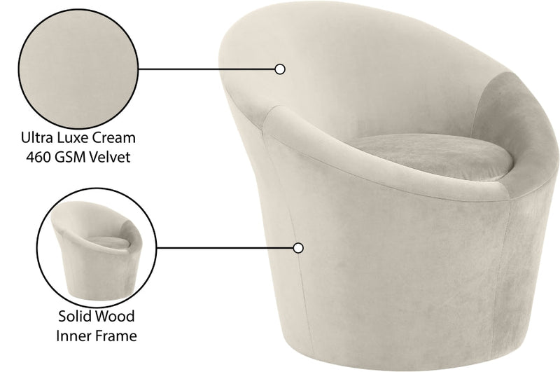 Tristan Velvet Upholstered Accent Chair in Cream - 33015Cream