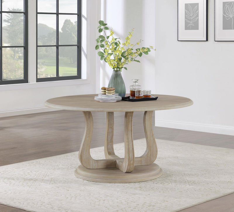 Trofello Round 60-inch Pedestal Dining Table White Washed - 123120