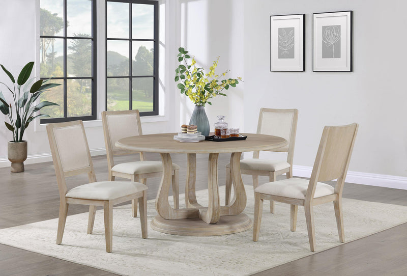 Trofello Round 60-inch Pedestal Dining Table White Washed - 123120