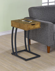 Troy 1-drawer C-Shaped Side Table Power Outlet Rustic Nutmeg - 900577
