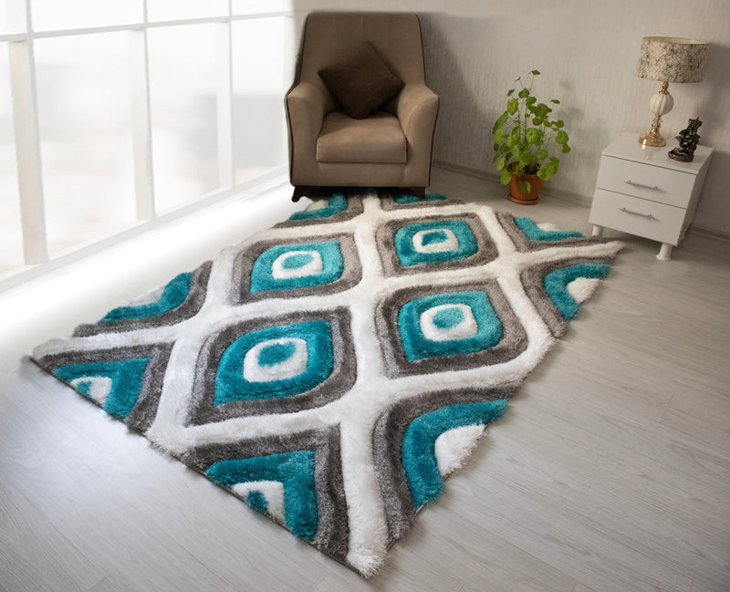 3D Shaggy GRAY-TURQOUISE Area Rug - 3D151 - 3D151-GRY/TRQ-57