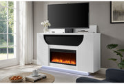 Aveena White 76″ Ent Unit With Tv, Led, Speakers, Crystal And Pop-Up - AVEENA-WHT-EU 76 W/TV LIFT LED & SPKR