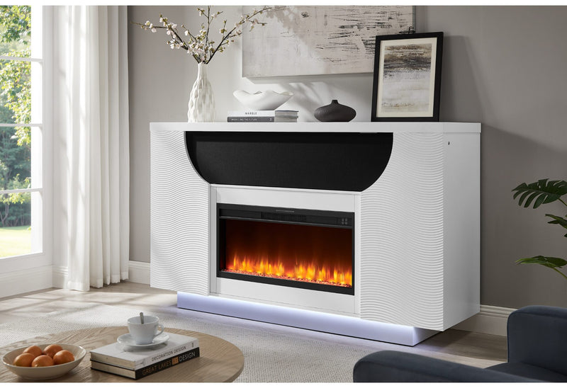 Aveena White 76″ Ent Unit With Tv, Led, Speakers, Crystal And Pop-Up - AVEENA-WHT-EU 76 W/TV LIFT LED & SPKR
