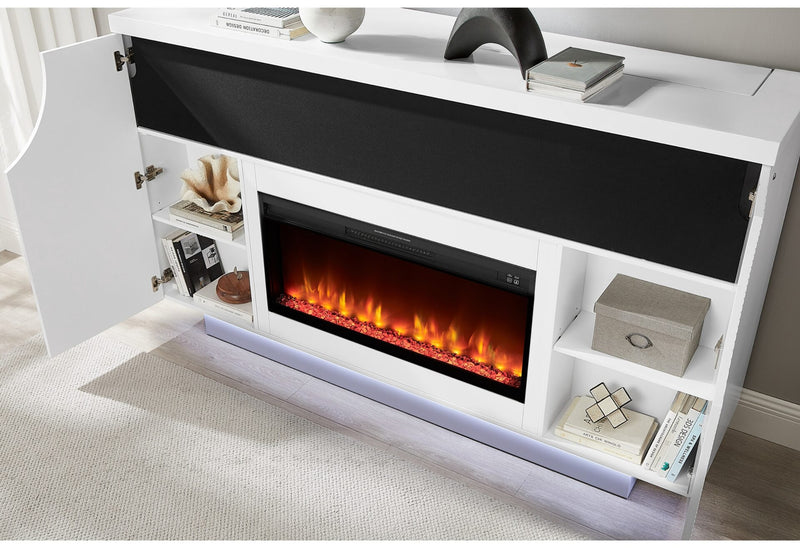 Aveena White 76″ Ent Unit With Tv, Led, Speakers, Crystal And Pop-Up - AVEENA-WHT-EU 76 W/TV LIFT LED & SPKR