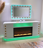 TVS104 Modern white  & Gold Electric Fireplace TV Stand (77" x 15.7" x 33.5") - 210000007840