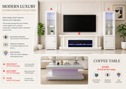 TVS108 Modern white  & Gold Electric Fireplace TV Stand (71" x 16" x 31") WITH WIRELESS CHARGER - 210000007844