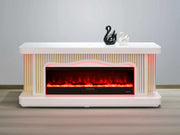 TVS108 Modern white  & Gold Electric Fireplace TV Stand (71" x 16" x 31") WITH WIRELESS CHARGER - 210000007844
