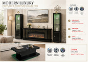 TVS110 Modern Black & Gold Electric Fireplace TV Stand (71" x 16" x 31") WITH WIRELESS CHARGER - 210000007848