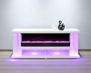 TVS117 Modern White Electric Fireplace TV Stand (71" x 16" x 29") With Bluetooth Speaker - 210000007948