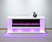 TVS117 Modern White Electric Fireplace TV Stand (71" x 16" x 29") With Bluetooth Speaker - 210000007948