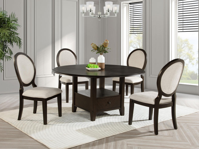 Twyla 60-inch Round Dining Table with Drawer Dark Cocoa - 115100