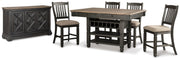 Tyler Creek Black/Grayish Brown Counter Height Dining Table and 4 Barstools with Server - D736D10