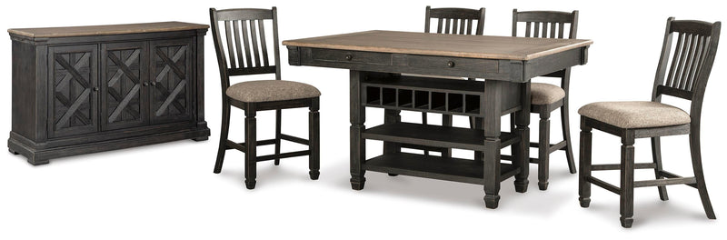 Tyler Creek Black/Grayish Brown Counter Height Dining Table and 4 Barstools with Server - D736D10