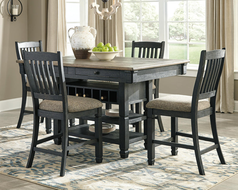 Tyler Creek Black/Grayish Brown Counter Height Dining Table and 4 Barstools with Server - D736D10