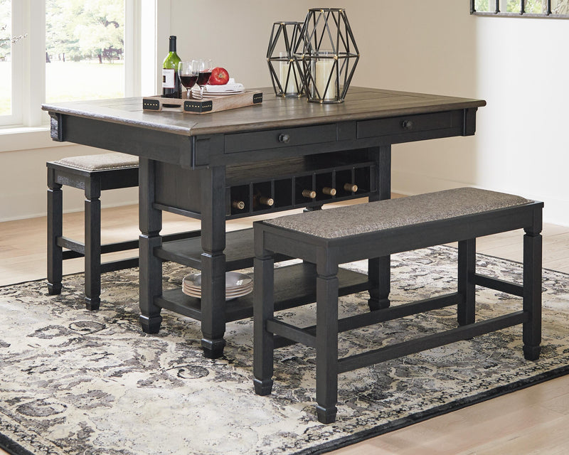 Tyler Creek Black/Grayish Brown Counter Height Dining Table and 4 Barstools with Server - D736D10