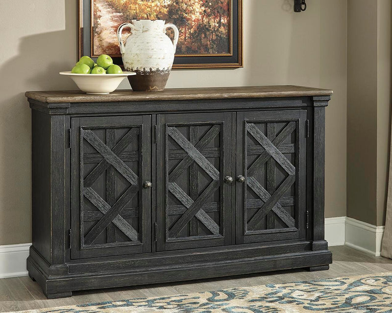 Tyler Creek Black/Grayish Brown Counter Height Dining Table and 4 Barstools with Server - D736D10