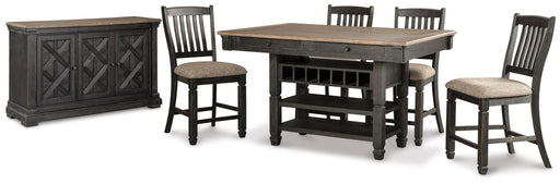 Tyler Creek Black/Grayish Brown Counter Height Dining Table and 4 Barstools with Server - D736D10