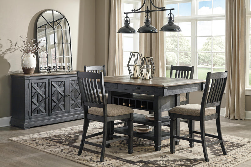 Tyler Creek Black/Grayish Brown Counter Height Dining Table and 4 Barstools with Server - D736D10