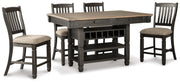 Tyler Creek Black/Grayish Brown Counter Height Dining Table and 4 Barstools with Server - D736D10