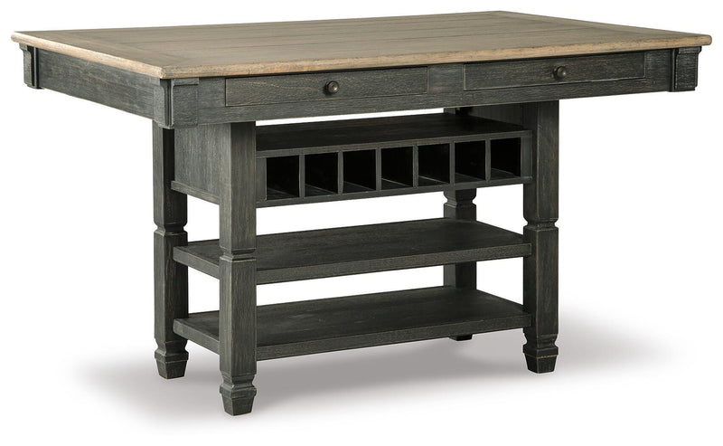 Tyler Creek Black/Grayish Brown Counter Height Dining Table and 4 Barstools with Server - D736D10