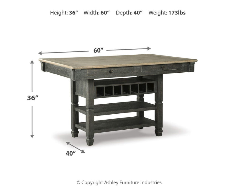 Tyler Creek Black/Grayish Brown Counter Height Table with 4 Barstools, Server and Display Cabinet - D736D13