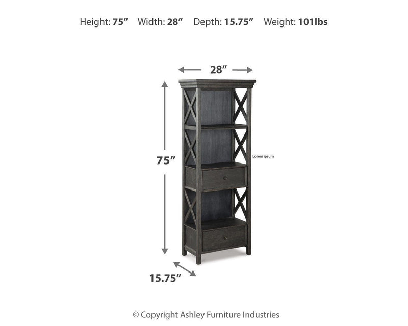Tyler Creek Black/Grayish Brown Counter Height Table with 4 Barstools, Server and Display Cabinet - D736D13