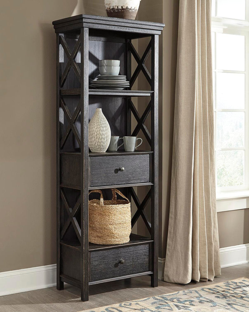 Tyler Creek Black/Grayish Brown Counter Height Table with 4 Barstools, Server and Display Cabinet - D736D13