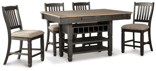 Tyler Creek Black/Grayish Brown Counter Height Table with 4 Barstools, Server and Display Cabinet - D736D13