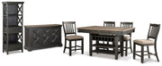 Tyler Creek Black/Grayish Brown Counter Height Table with 4 Barstools, Server and Display Cabinet - D736D13