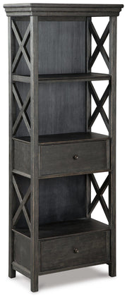 Tyler Creek Black/Grayish Brown Counter Height Table with 4 Barstools, Server and Display Cabinet - D736D13