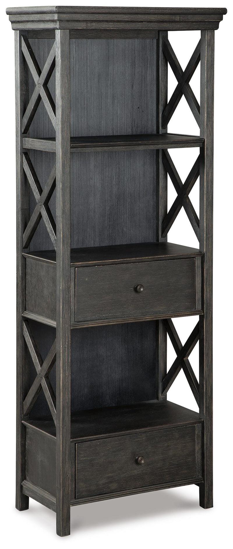 Tyler Creek Black/Grayish Brown Counter Height Table with 4 Barstools, Server and Display Cabinet - D736D13