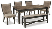 Tyler Creek Black/Grayish Brown Dining Table and 4 Chairs with Bench - D736D11
