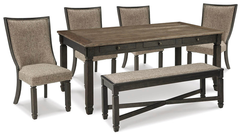 Tyler Creek Black/Grayish Brown Dining Table and 4 Chairs with Bench - D736D11