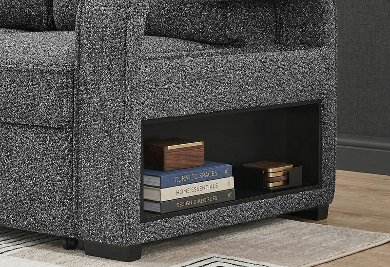 U2601 Dark Grey Reversible Sofa Bed With Drop Down Table And Speaker - U2601-DRK GRY-REV SOFA BED