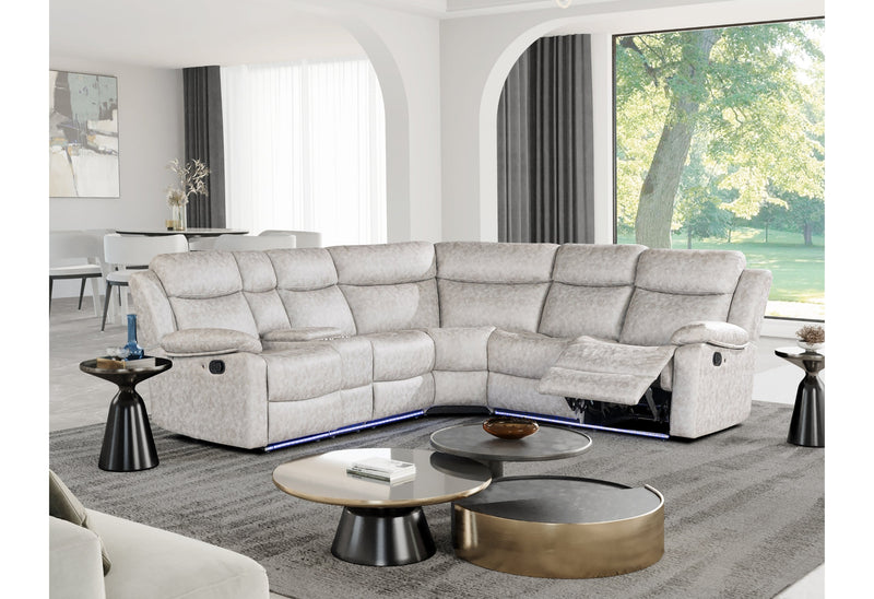 U6026 Light Grey 9 Sectional With Led And 2 Recliners - Gate FurnitureSectional