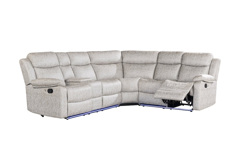 U6026 Light Grey 9 Sectional With Led And 2 Recliners - Gate FurnitureSectional