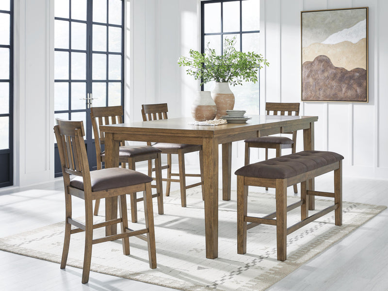 Urbinforte Counter Height Dining Table and 4 Barstools and Bench in Light Brown - PKG024537