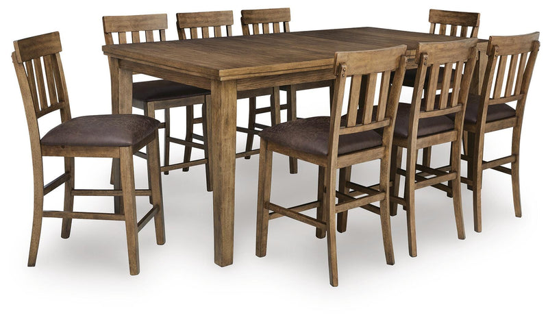 Urbinforte Counter Height Dining Table and 8 Barstools in Light Brown - PKG024536