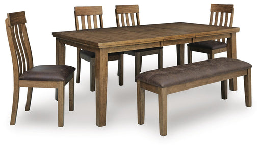 Urbinforte Dining Table and 4 Chairs and Bench in Light Brown - PKG024533