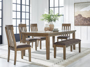 Urbinforte Dining Table and 4 Chairs and Bench in Light Brown - PKG024533