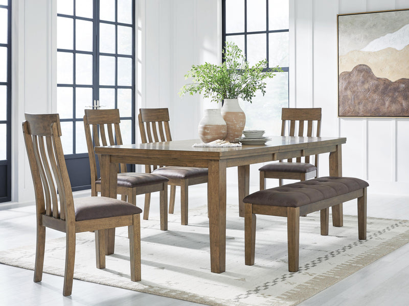 Urbinforte Dining Table and 4 Chairs and Bench in Light Brown - PKG024533