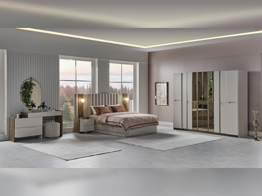 Urgup Bedroom (Queen Frame With Headboard & Dresser With Mirror & Ottoman & 2 Nightstand) - 200-URG-150-QB-SET