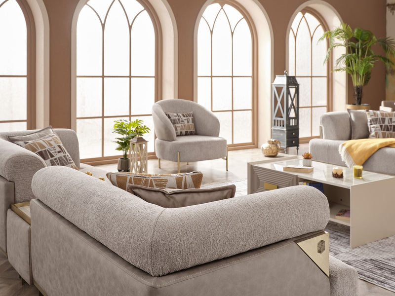 Urla 4-pieces (Sofa & Module Sofa & 2 Chair) Livingroom Set Cream in Cream - 101-URL-ANG04-33M11