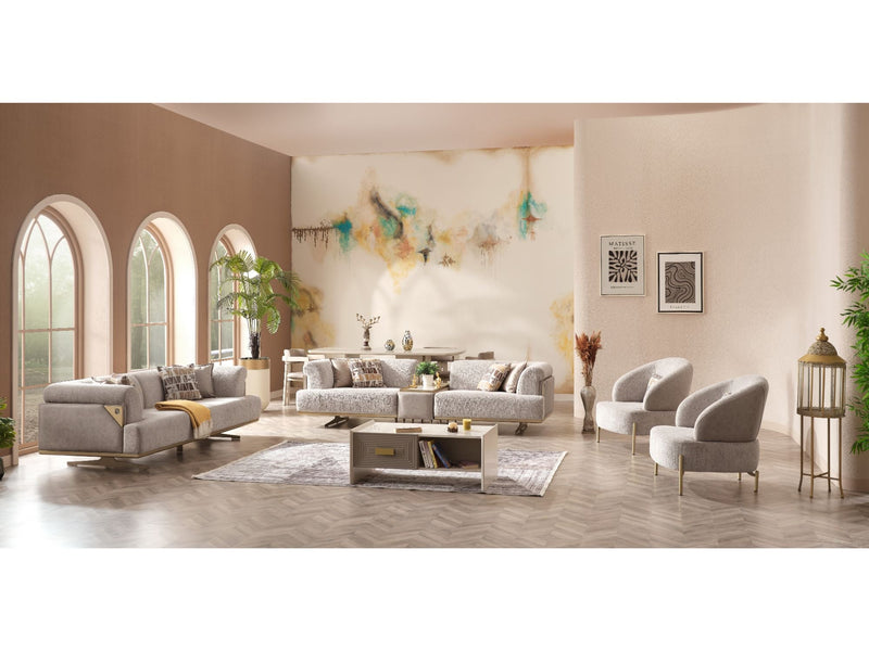 Urla 4-pieces (Sofa & Module Sofa & 2 Chair) Livingroom Set Cream in Cream - 101-URL-ANG04-33M11