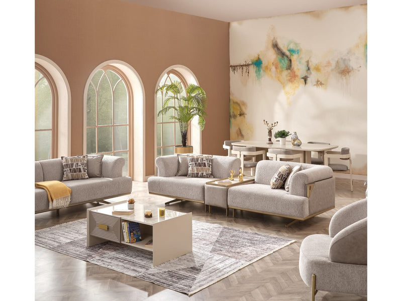 Urla 4-pieces (Sofa & Module Sofa & 2 Chair) Livingroom Set Cream in Cream - 101-URL-ANG04-33M11