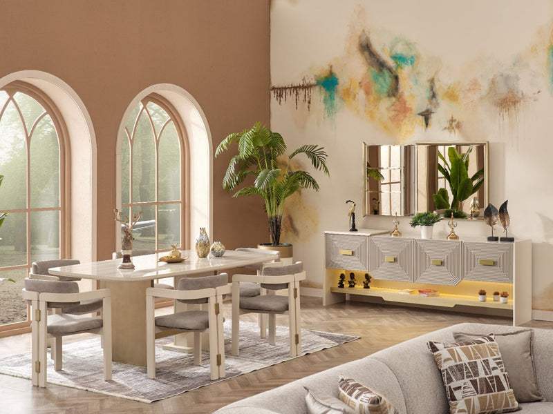 Urla 88.5" Wide 4 Door Buffet With Mirror - Gate FurnitureBuffets & Sideboards