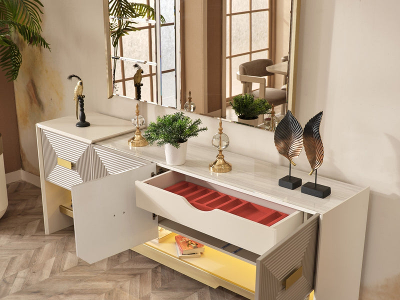 Urla 88.5" Wide 4 Door Buffet With Mirror - Gate FurnitureBuffets & Sideboards