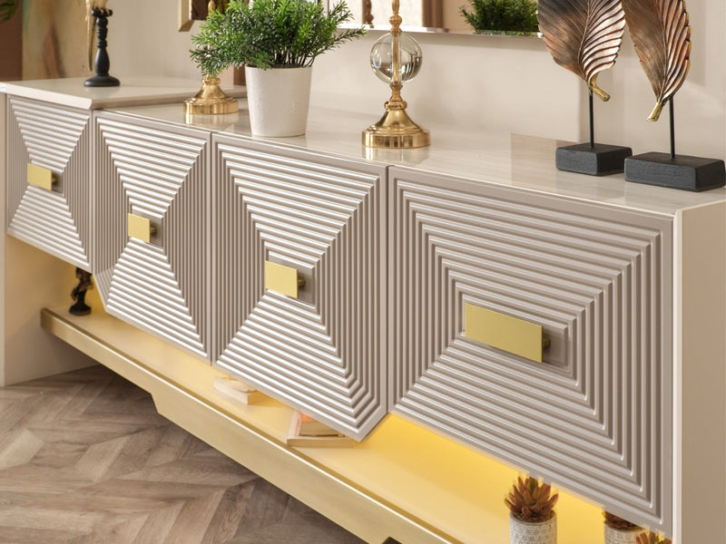 Urla 88.5" Wide 4 Door Buffet With Mirror - Gate FurnitureBuffets & Sideboards