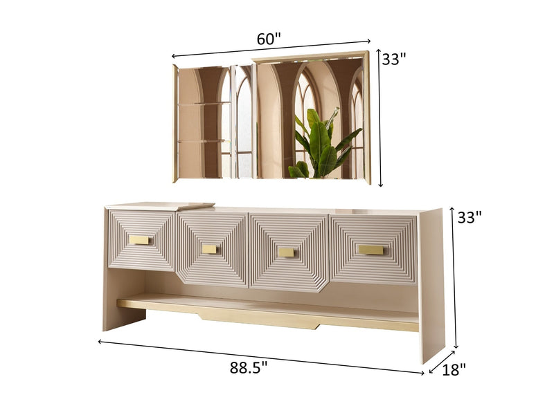 Urla 88.5" Wide 4 Door Buffet With Mirror - Gate FurnitureBuffets & Sideboards